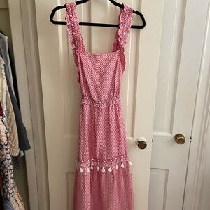 Dodo Bar Or A-Line Dress Red Printed Ruffle, Studded & Tassel Dress